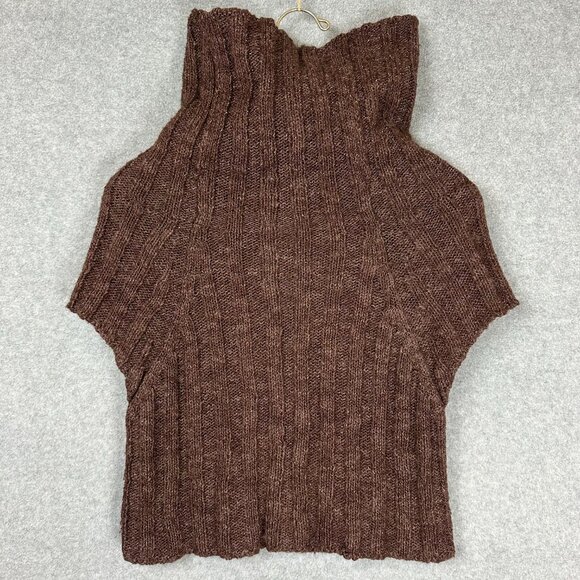Sarah Pacini Brown Cowl Neck Knit Cardigan Shawl Collar Vest Minimalist One Size - Picture 7 of 13